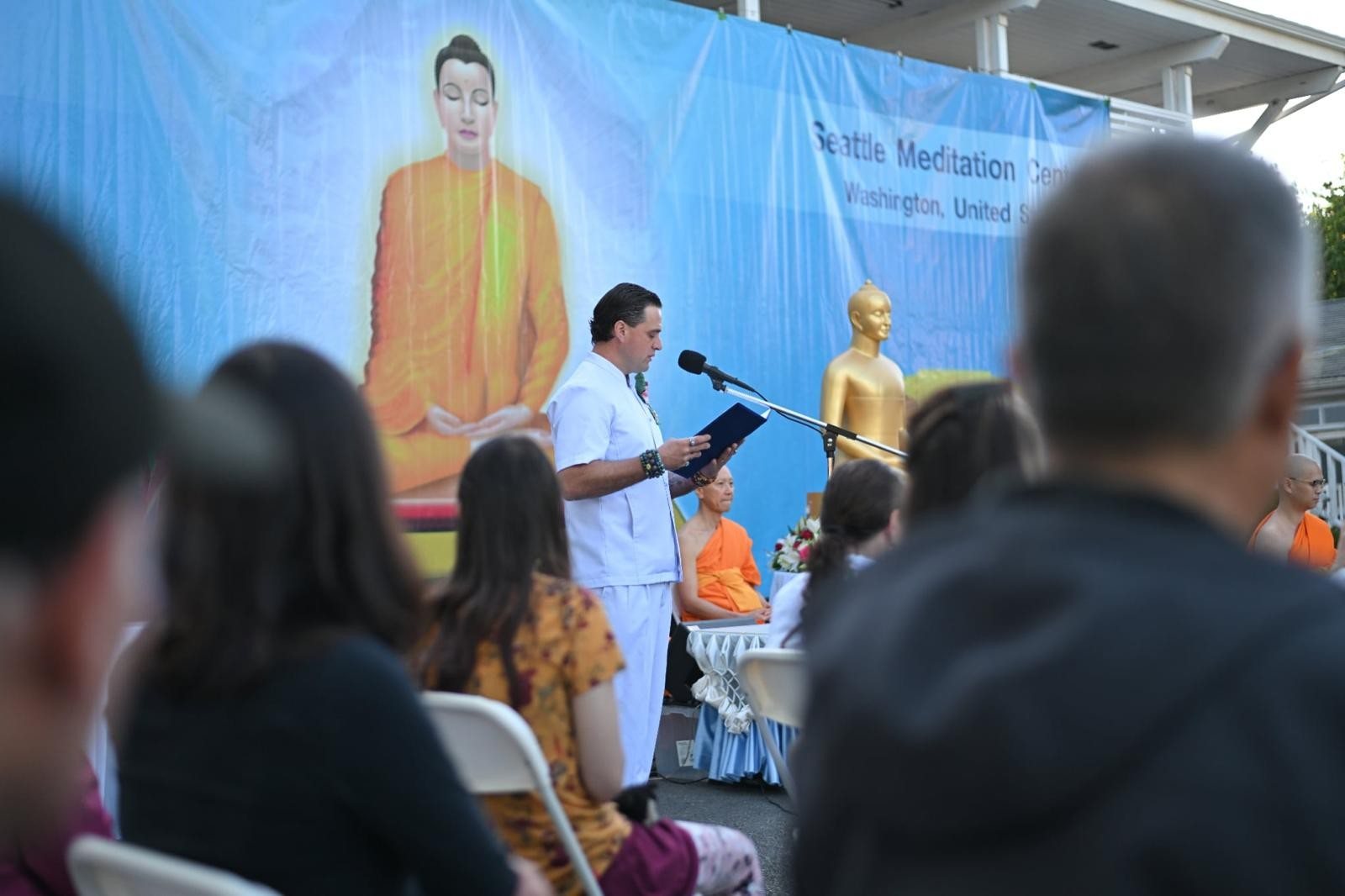 Steve Pinney Jr speaking at a Seattle Meditation Center event